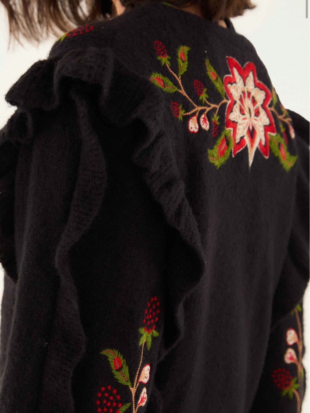 FARM Rio Navy Embroidered Ruffle-Sleeve Cardigan never worn - Picture 4 of 12